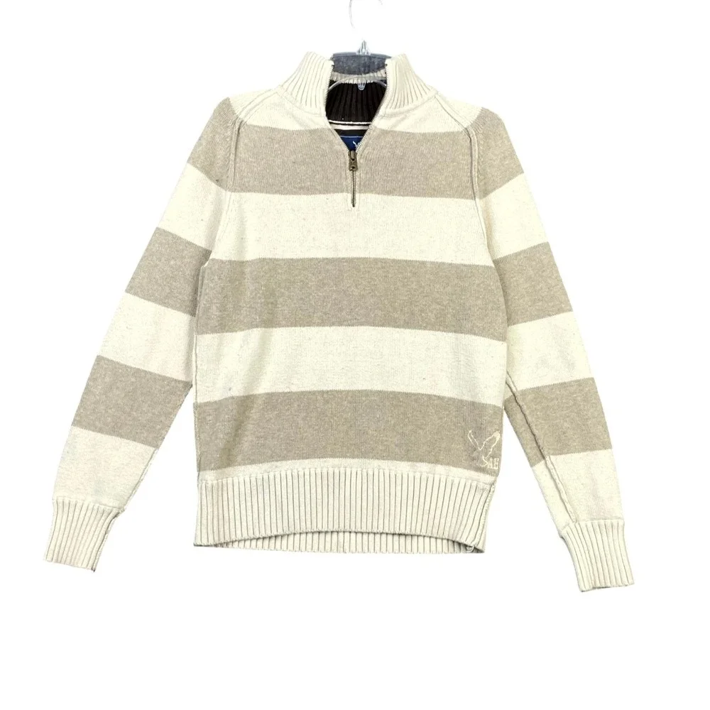 American Eagle Outfitters Sweater Mens Large Striped Cotton 1/4 Zip Knit Outdoor